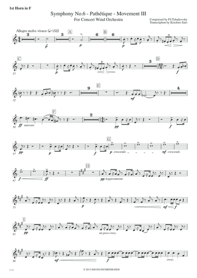 Symphony No.6 Pathetique Movement III [Parts] Horn in F 1st,2nd,3rd,4th (arr. Koichiro Sato)