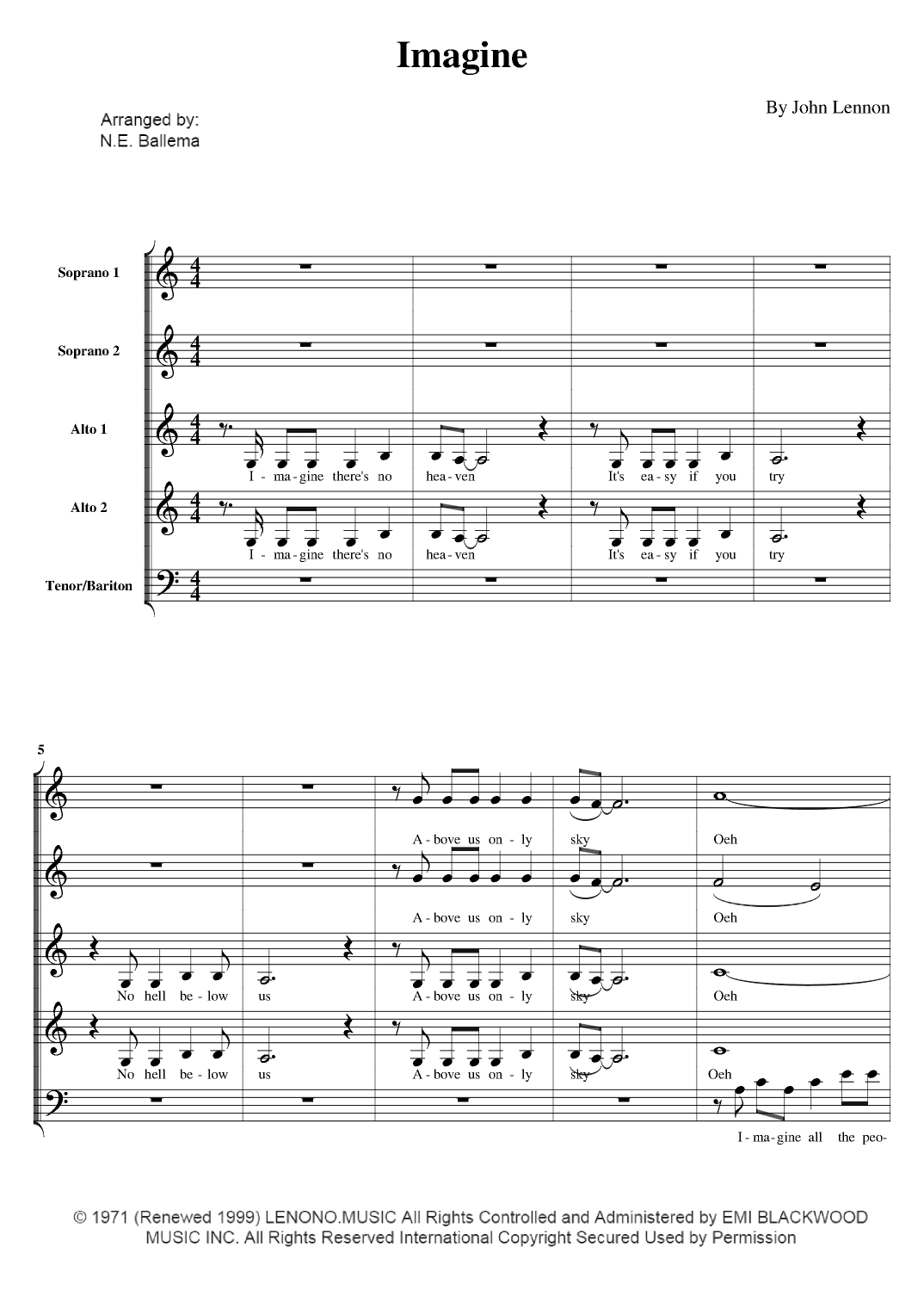 Imagine (arr. N.E. Ballema)