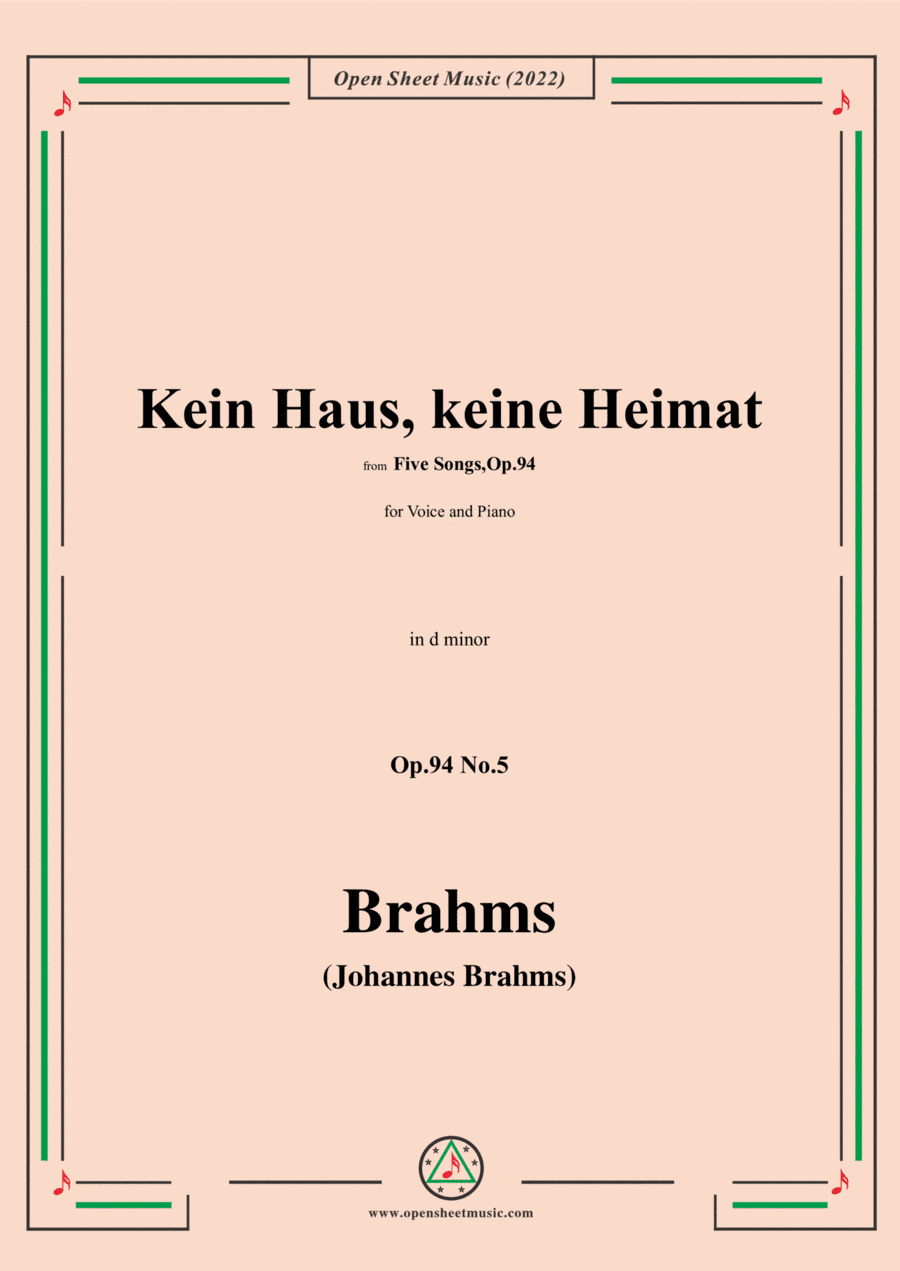 Brahms-Kein Haus,keine Heimat,Op.94 No.5,in d minor (arr. Open Cloud)