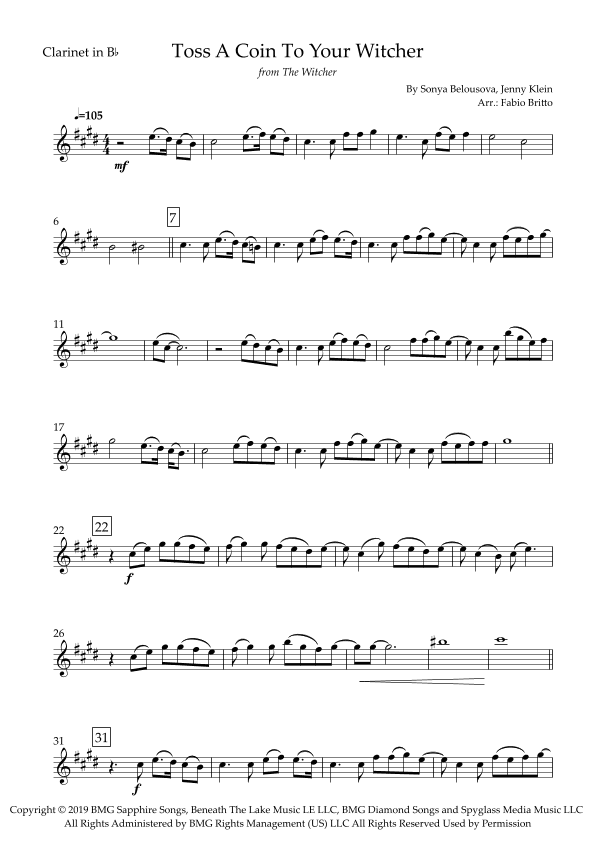 Toss A Coin To Your Witcher (arr. Fabio Britto)