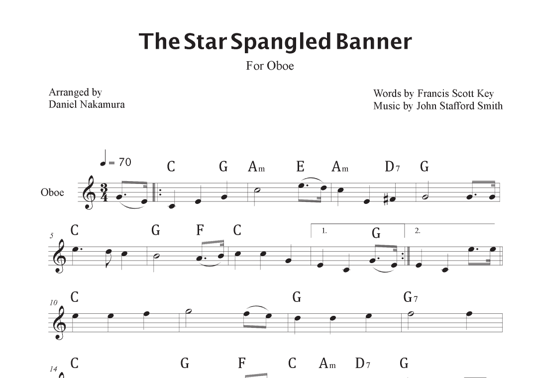 The Star Spangled Banner (For Oboe with Chords) (arr. Daniel Nakamura)