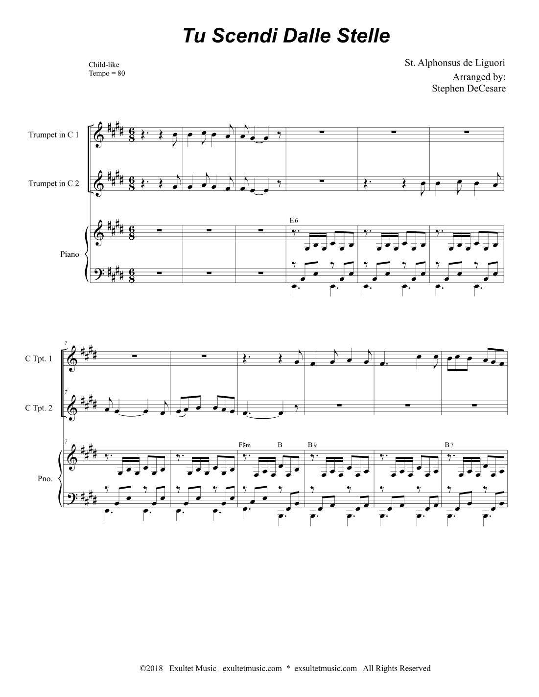 Tu Scendi Dalle Stelle (Duet for C-Trumpet) (arr. Stephen DeCesare)
