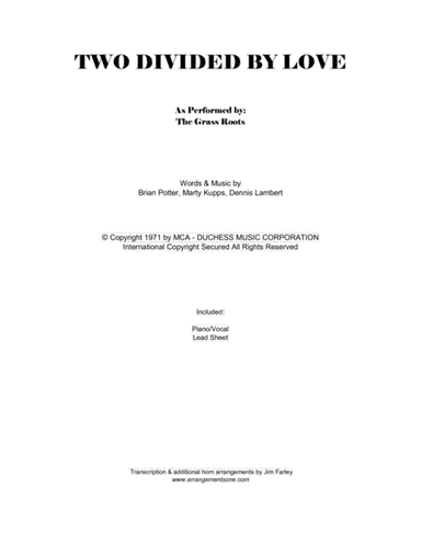 Two Divided By Love (arr. Jim Farley www.arrangementsone.com)