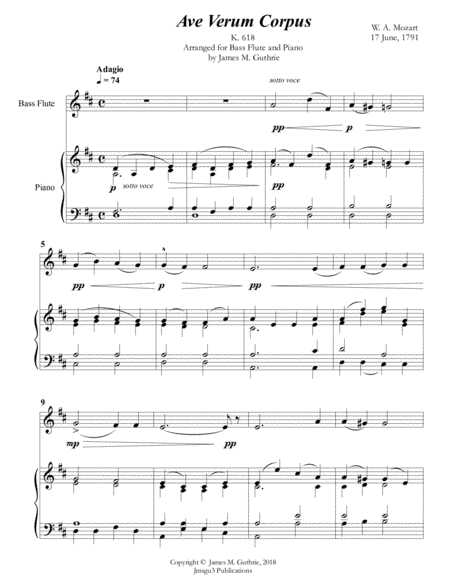 Mozart: Ave Verum Corpus for Bass Flute & Piano (arr. James M. Guthrie, ASCAP)