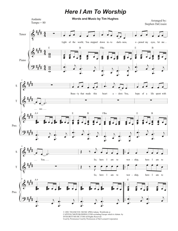 Here I Am To Worship (light Of The World) (arr. Stephen DeCesare)