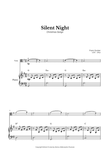 Silent Night for Easy Viola and Piano (arr. Marcos Soares)