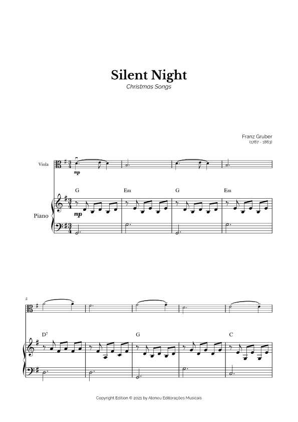 Silent Night for Easy Viola and Piano (arr. Marcos Soares)