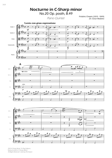 Nocturne No.20 in C Sharp minor - Piano Quintet (Full Score) - Score Only (arr. César Madeira)