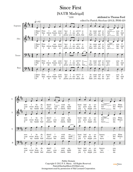Since First [SATB madrigal] (arr. Patrick Sheehan)