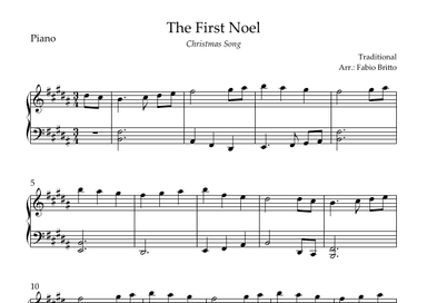 The First Noel (Christmas Song) for Easy Piano Solo in B Major (arr. Fabio Britto)
