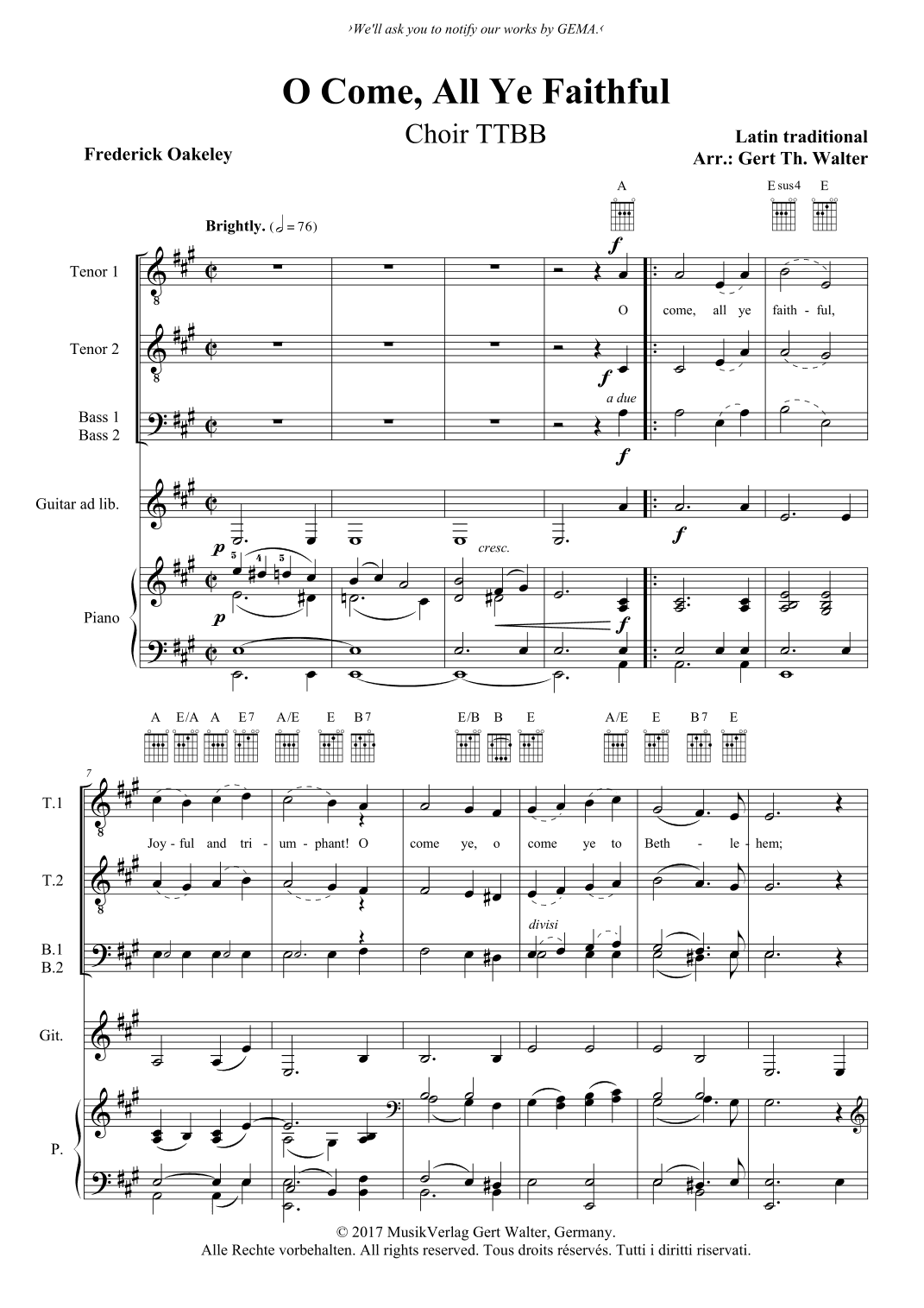 O Come, All Ye Faithful (arr. Gert Th. Walter)