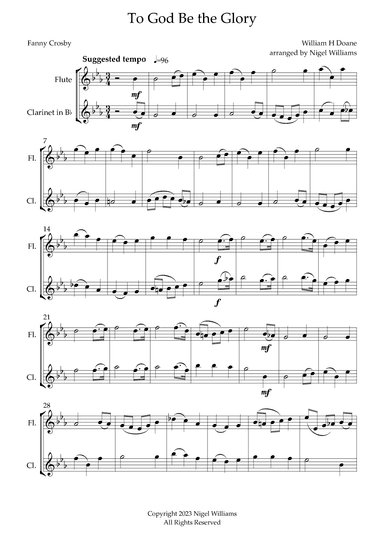 To God Be the Glory, flute and clarinet duet (arr. Nigel Williams)