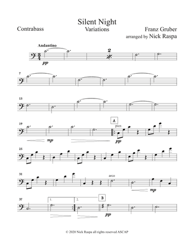 Silent Night - Variations (full orchestra) Contrabass part (arr. Nick Raspa)