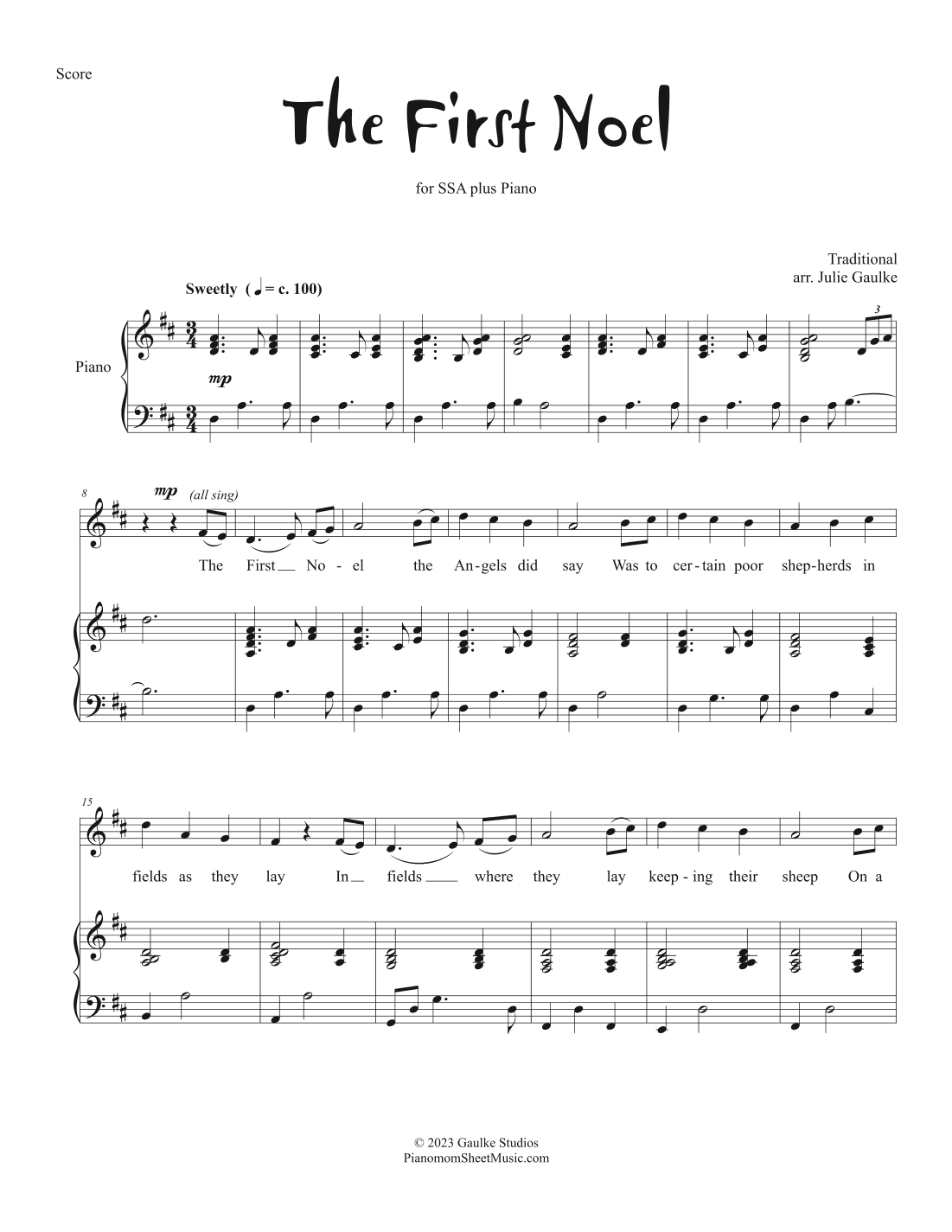 The First Noel for SSA plus Piano (arr. Julie Gaulke)