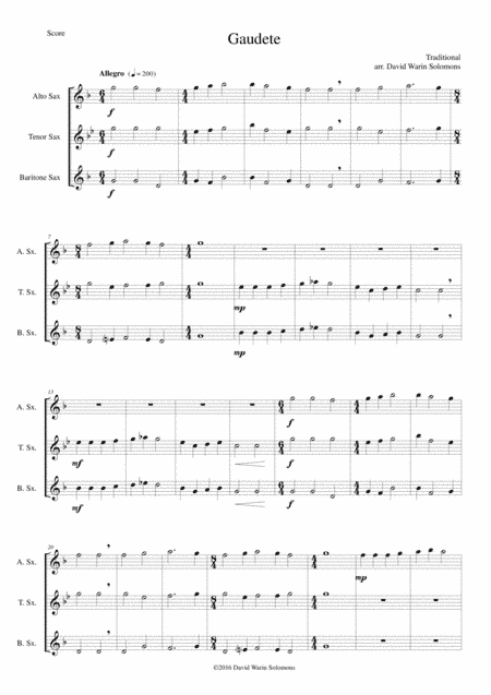 Gaudete for saxophone trio (arr. David Warin Solomons)