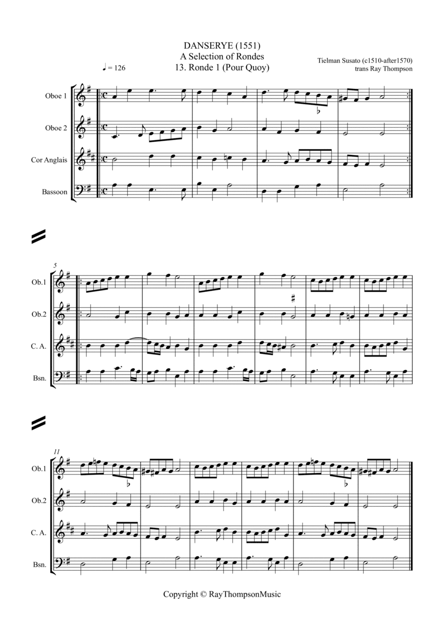 Susato: Danserye (1531) - a selection of rondes - double reed quartet (arr. Ray Thompson)