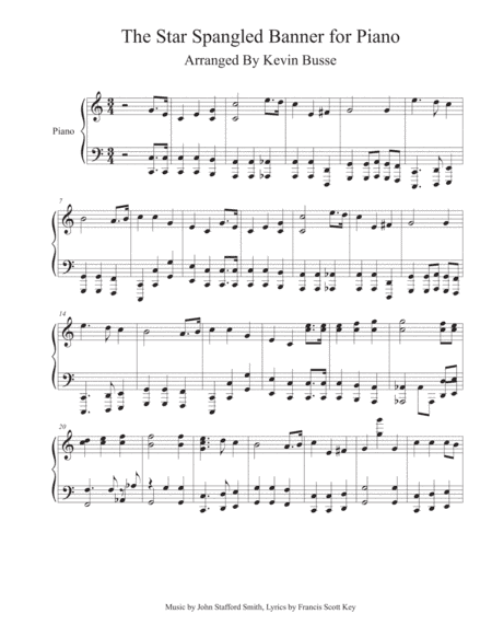 The Star Spangled Banner for Piano by Kevin Busse (arr. Kevin Busse)