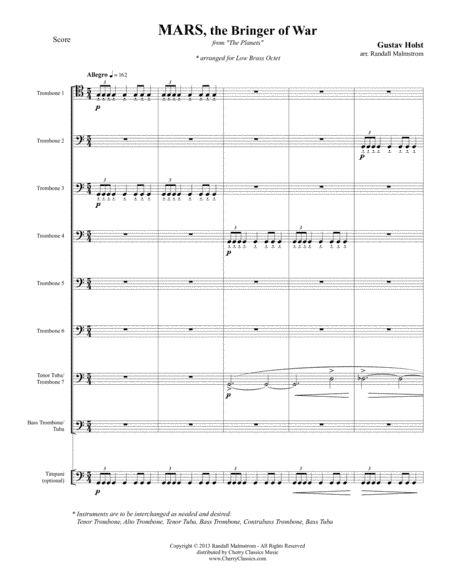 Mars, the Bringer of War from the Planets for Low Brass Octet & opt. Timpani (arr. Randall Malmstrom)
