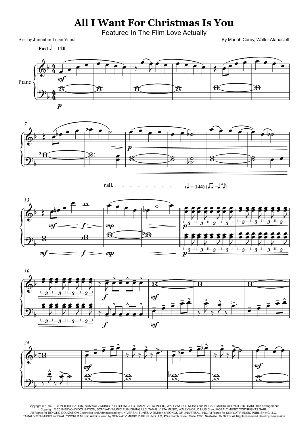 All I Want For Christmas Is You (arr. Jhonatan Lucio Viana)