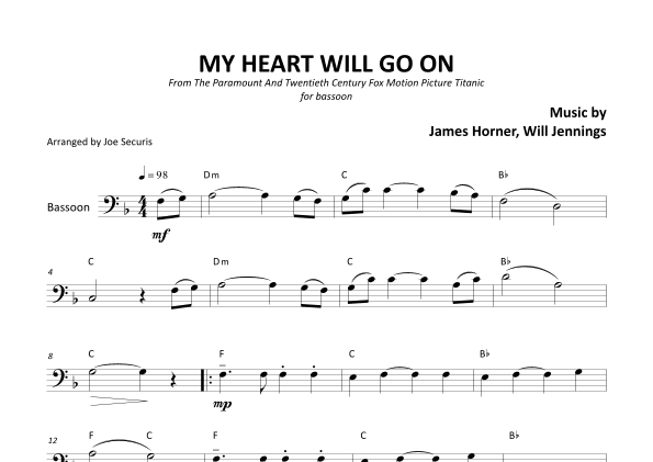 My Heart Will Go On (love Theme From 'titanic') (arr. Joe Securis)