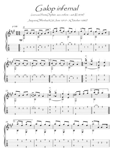 Galop infernal Can-Can  guitar fingerstyle with tab (arr. PianoSheetNow)