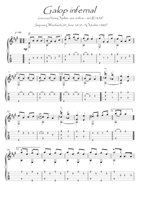 Galop infernal Can-Can  guitar fingerstyle with tab (arr. PianoSheetNow)
