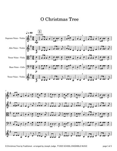 O Christmas Tree for String Quartet in Schools (arr. Joseph Judge)