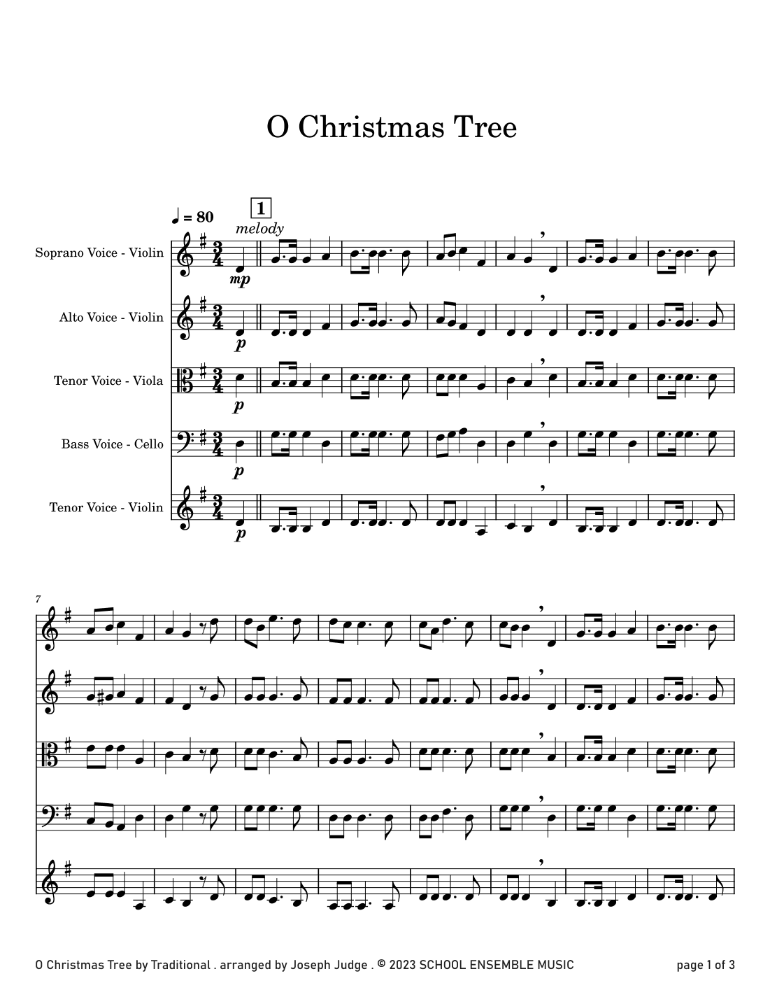 O Christmas Tree for String Quartet in Schools (arr. Joseph Judge)