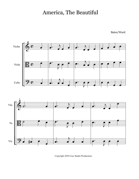 Patriotic Hymns For String Trio - violin, viola, and cello (arr. Case Studio Productions)