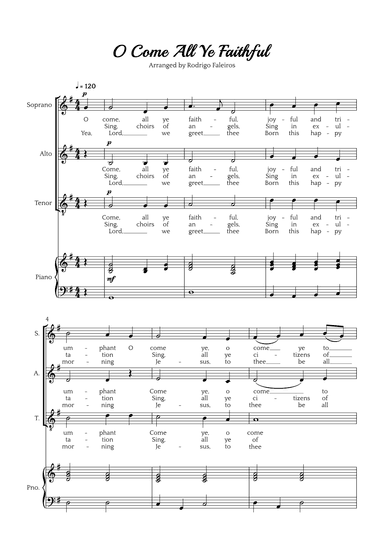 O Come All Ye Faithful (SAT choir and piano accompaniment) (arr. Rodrigo Faleiros)