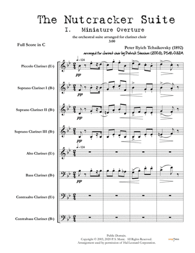 Nutcracker Suite, Mvt. I "Miniature Overture" for clarinet choir (full score & set of parts) (arr. Patrick Sheehan)