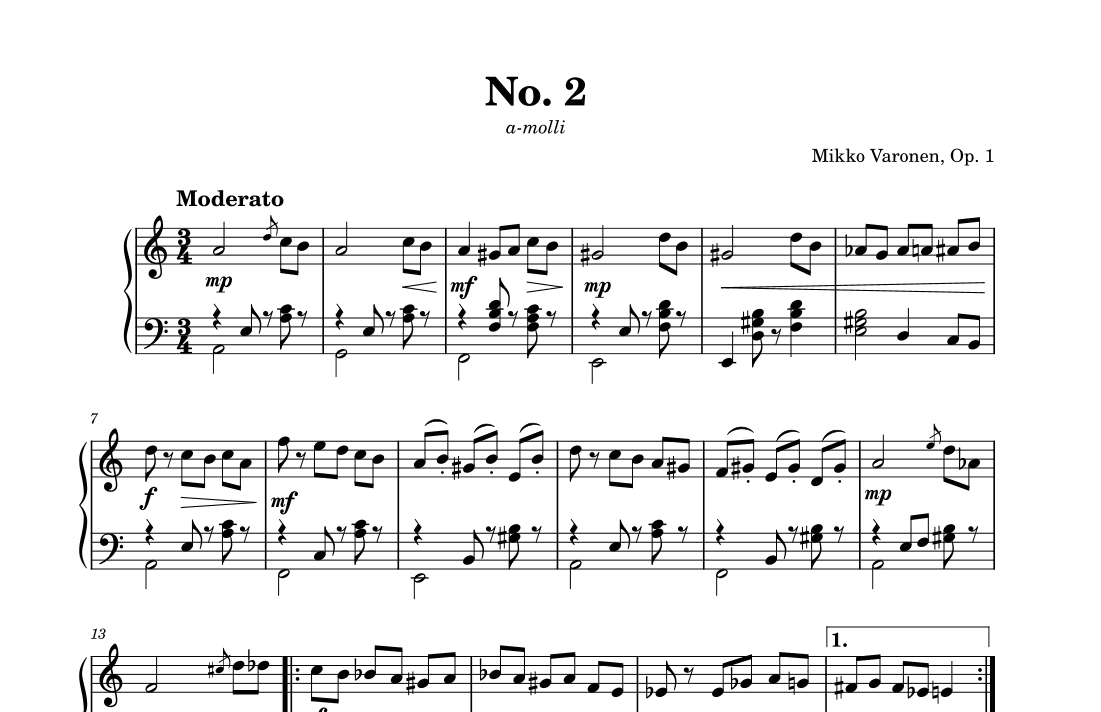 Three Short Waltzes Op. 1, No. 2 "Moderato"