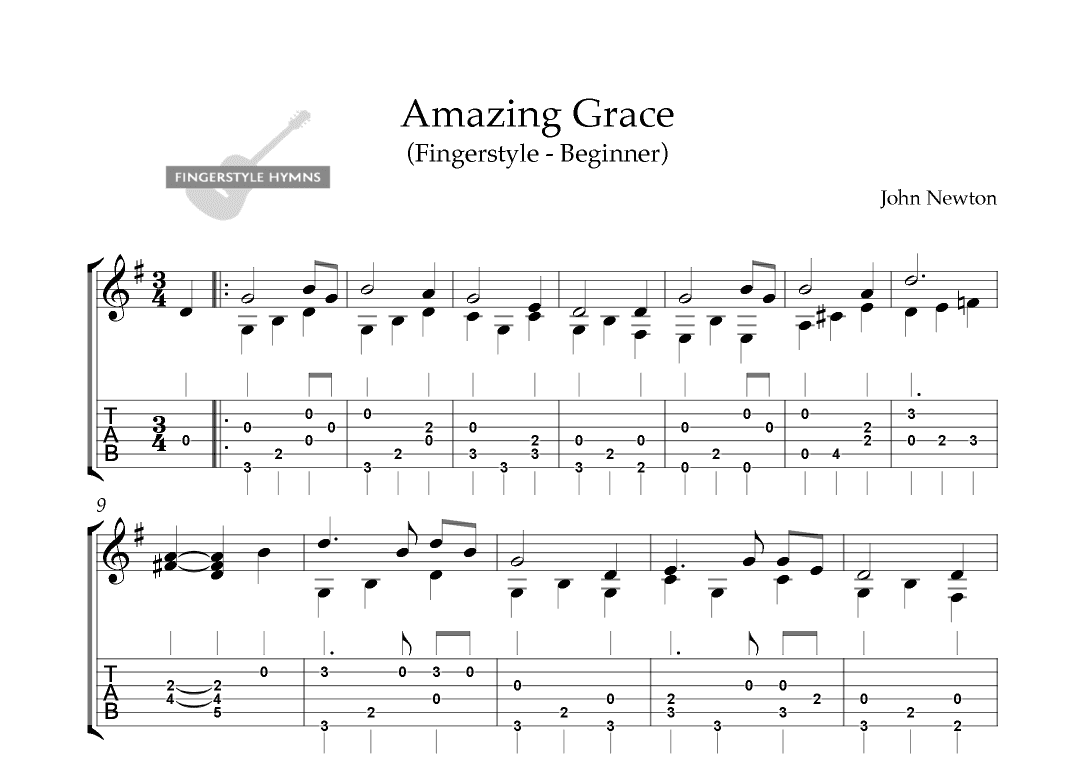 Amazing Grace - Fingerstyle Guitar (Beginner) (arr. A. Carreiro)