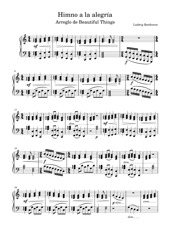 Himno a la alegría-Ludwig Van Beethoven (arr. Beautiful things)
