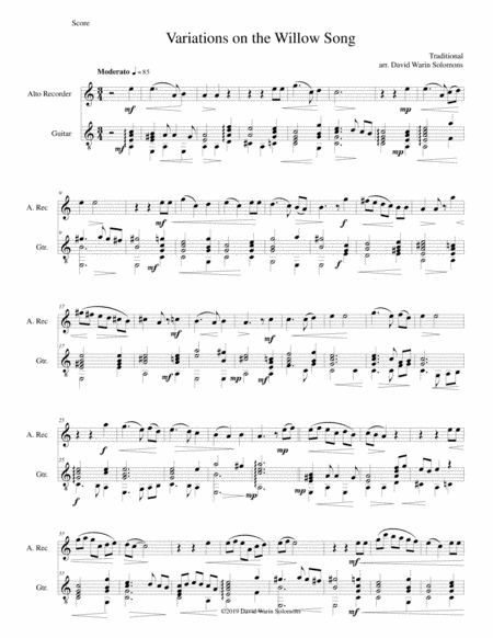 Variations on the Willow Song for alto recorder and guitar (arr. David Warin Solomons)