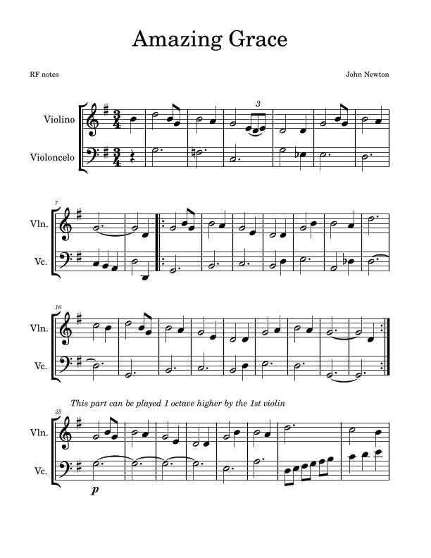 Amazing Grace (arr. RF notes)