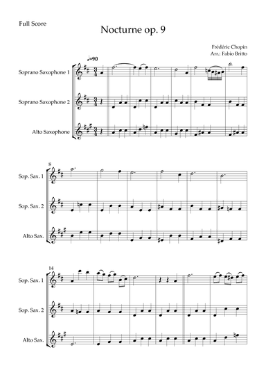 Nocturne Op.9 No. 2 (Frédéric Chopin) for Saxophone Trio (arr. Fabio Britto)