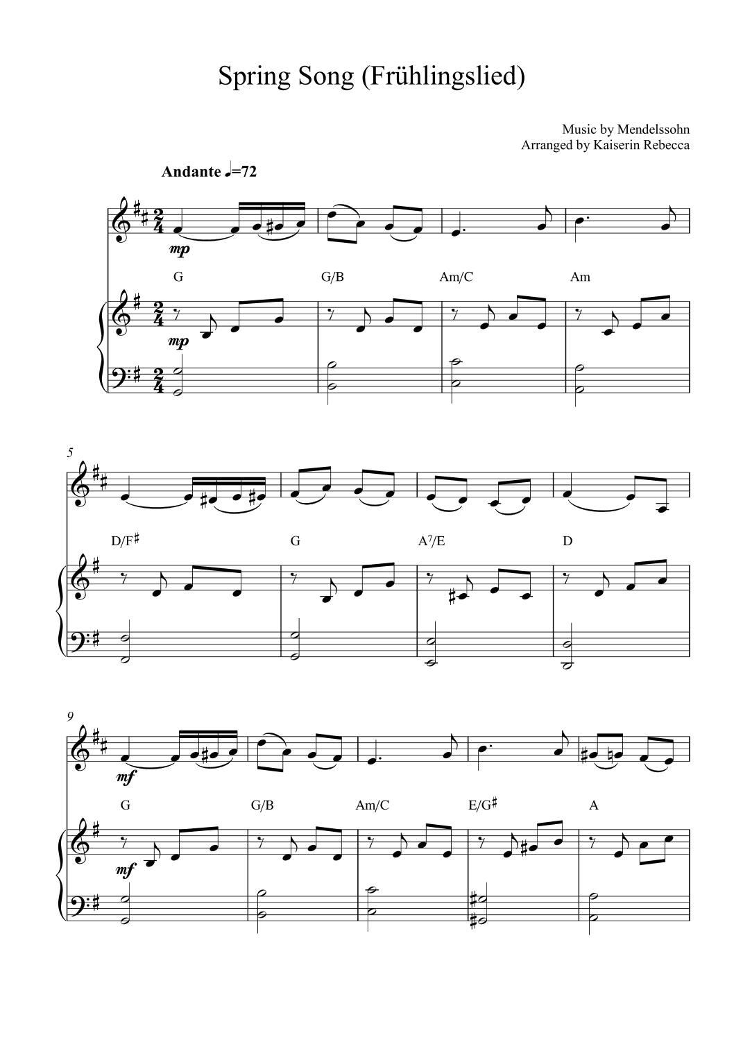 Spring Song (Frühlingslied, Op.62 no.6) (arr. Kaiserin Rebecca)