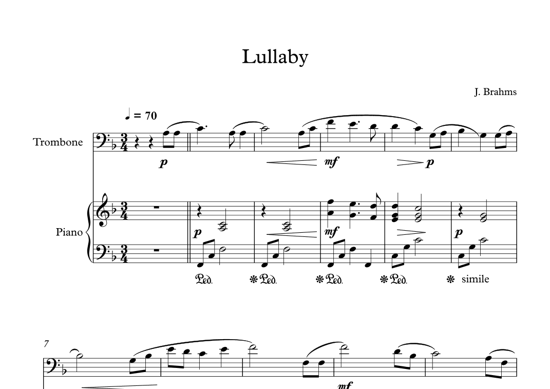 Lullaby - Johannes Brahms (Trombone + Piano) (arr. Digital Book Music)