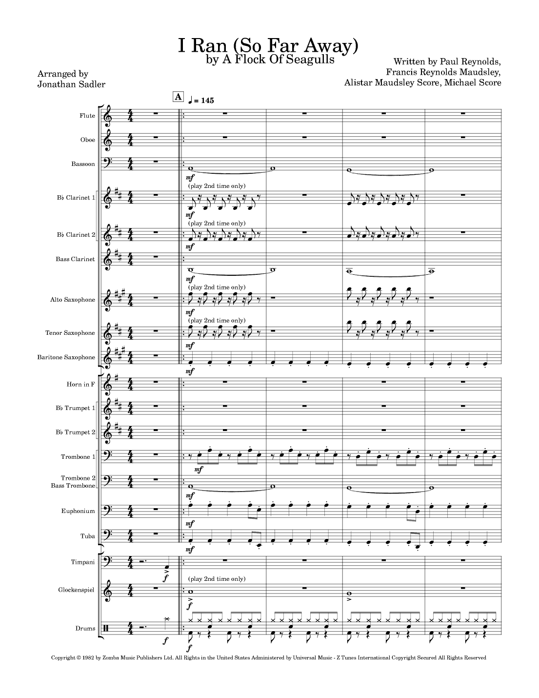 I Ran (so Far Away) (arr. Jonathan Kenneth Sadler)
