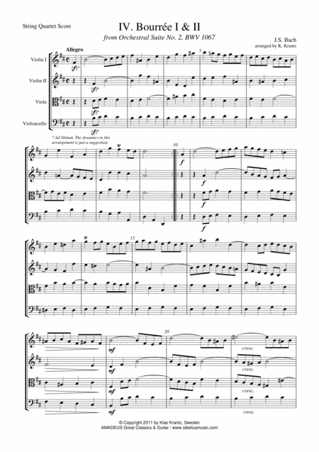 Bourree Suite 2 BWV 1067 for string quartet (arr. K. Krantz)