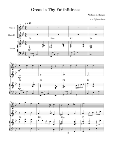 Great Is Thy Faithfulness (Flute Duet and Piano) (arr. Tyler Adams)