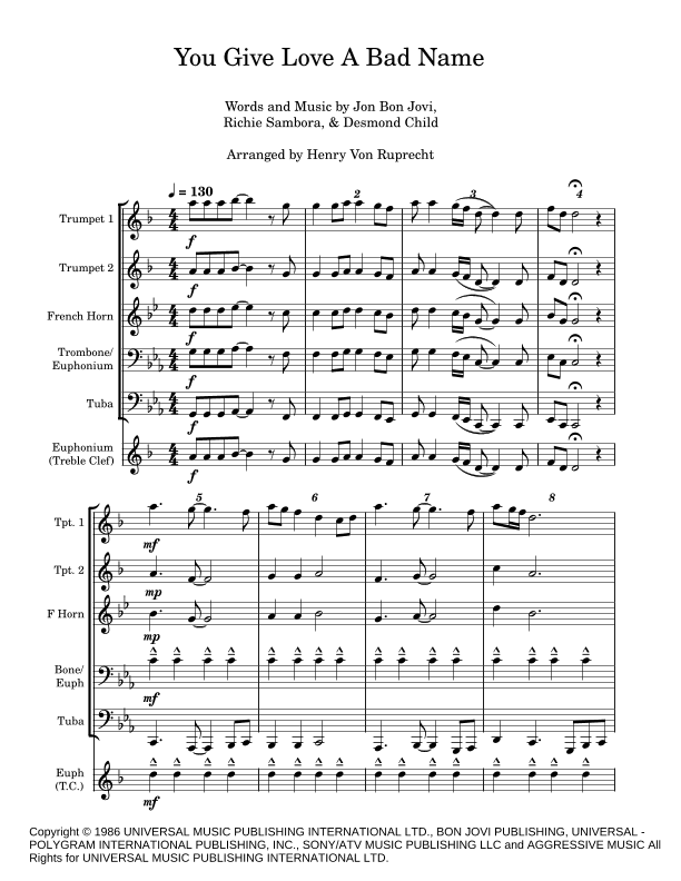 You Give Love A Bad Name (arr. Henry Von Ruprecht)