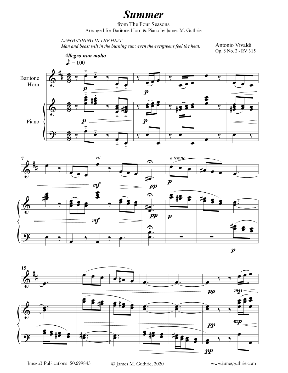 Vivaldi: Summer from the Four Seasons for Baritone Horn & Piano (arr. James M. Guthrie, ASCAP)