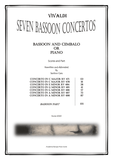 Vivaldi - Seven Concertos for Bassoon and Cembalo or Piano - Scores and Part (arr. Santino Cara)