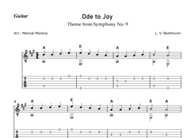 Ode to Joy - Beethoven (Beginner guitar) - Tab and Chords (arr. Marival Moreira)