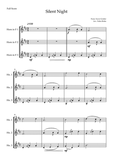 Silent Night (Christmas Song) for Horn in F Trio (arr. Fabio Britto)