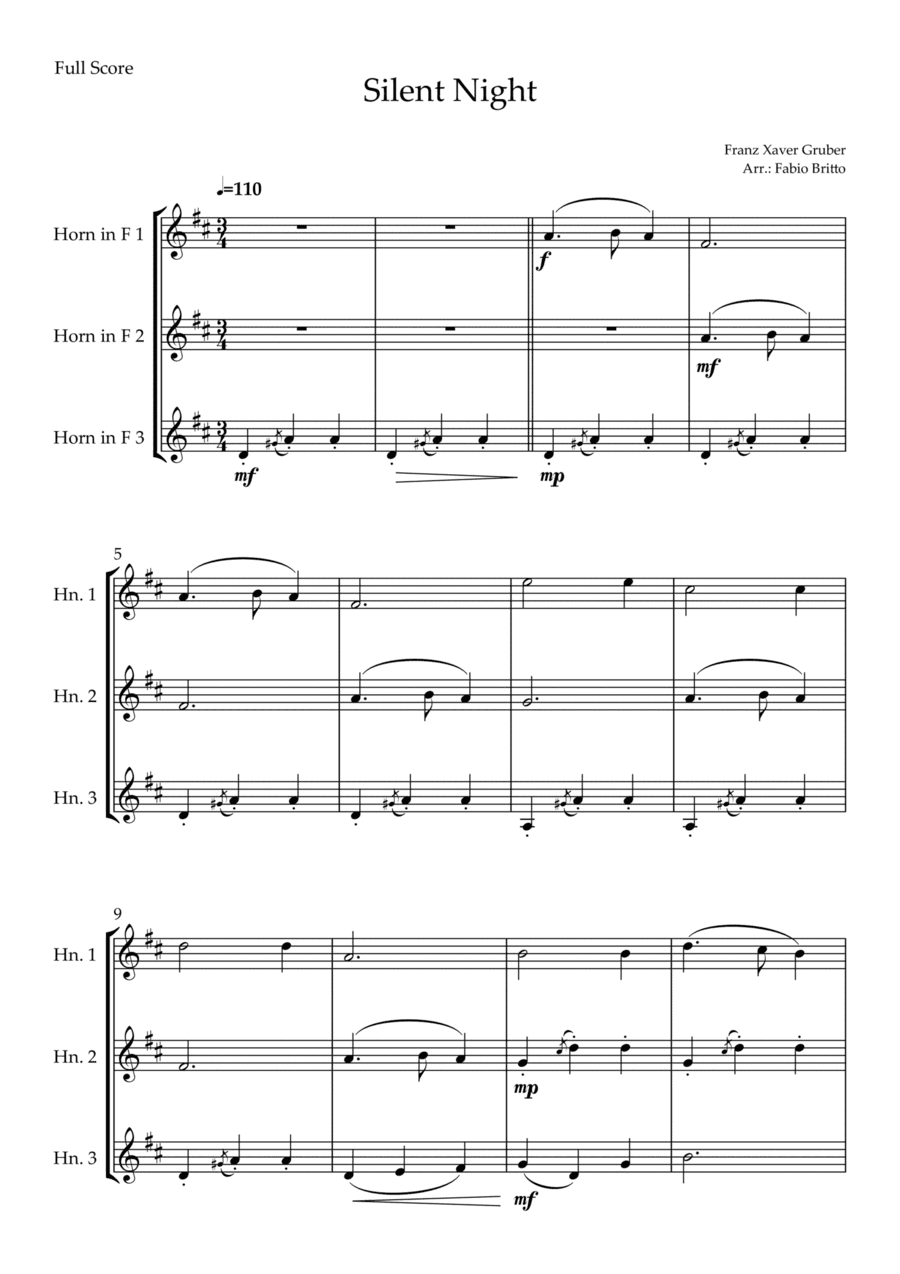 Silent Night (Christmas Song) for Horn in F Trio (arr. Fabio Britto)