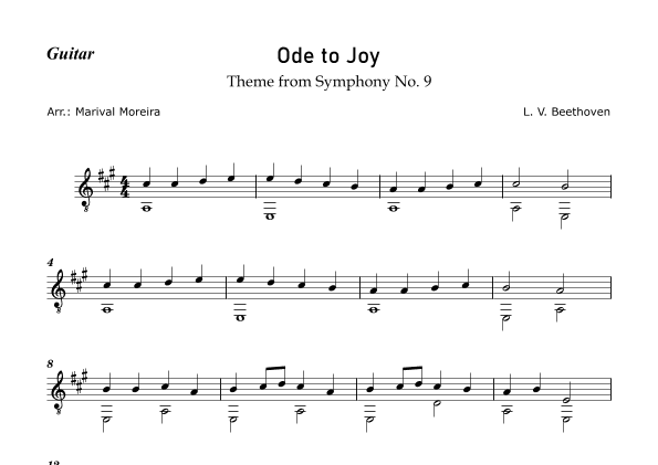 Ode to Joy - Beethoven (Beginner guitar) (arr. Marival Moreira)