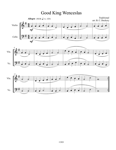 Good King Wenceslas (Violin and Cello Duet) (arr. B. C. Dockery)